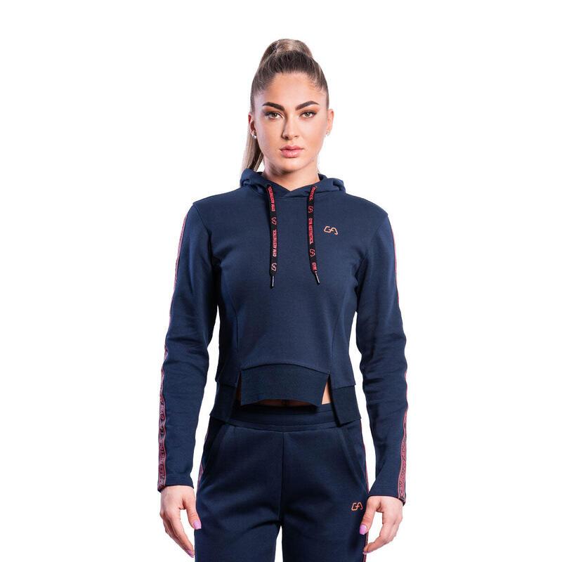 Women Plain Strip Lightweight Hooded Sweatshirts Hoodie - Navy blue