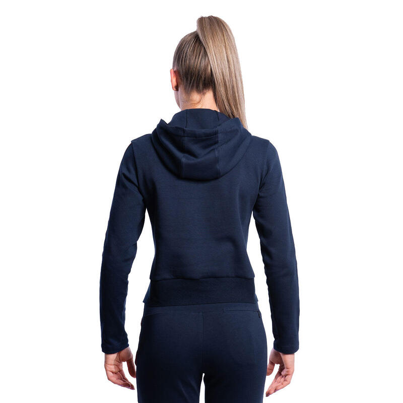 Women Plain Strip Lightweight Hooded Sweatshirts Hoodie - Navy blue