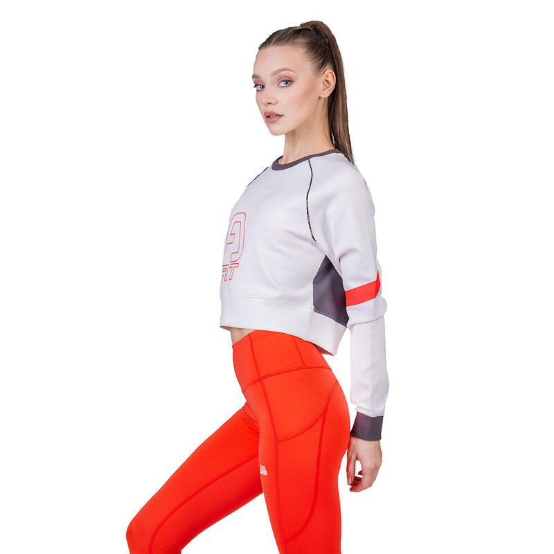 Women GA Lightweight Long Sweatshirts Crop Top - WHITE