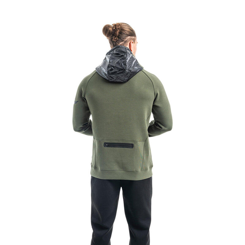 男裝印刷後口袋超輕運動連帽衛衣 - 橄欖綠