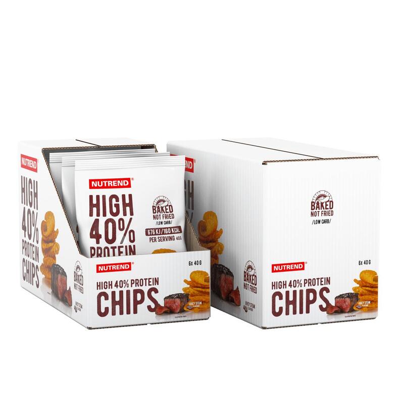 Pečené bramborové chipsy HIGH PROTEIN CHIPS, 6x40 g, juicy steak