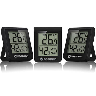 BRESSER HumiTemp Thermo Hygro Indicator 3er-Set. schwarz