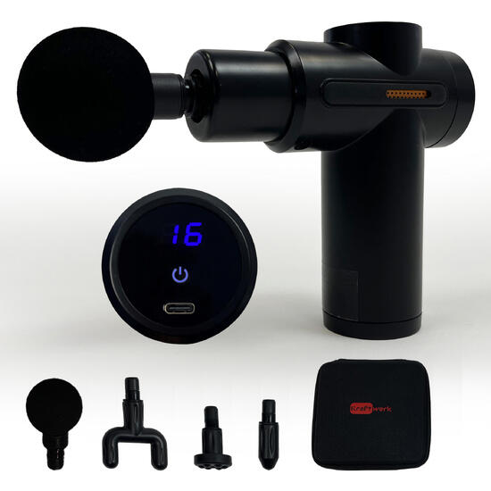 Masseur électrique de puissance en noir - 32 niveaux, 4 têtes de massage, USB-C