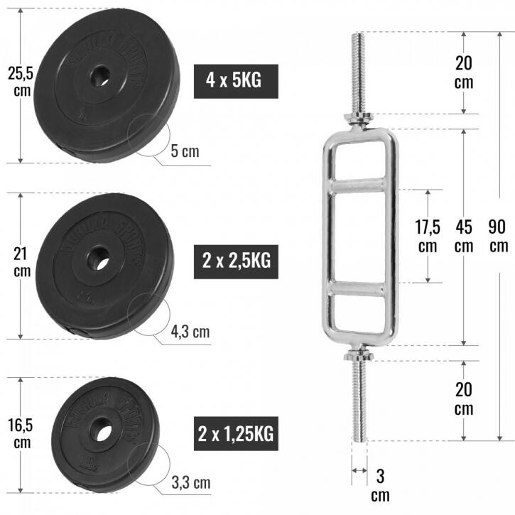 SET POUR TRICEPS AVEC DISQUES PLASTIQUE 35 KG | MUSCULATION