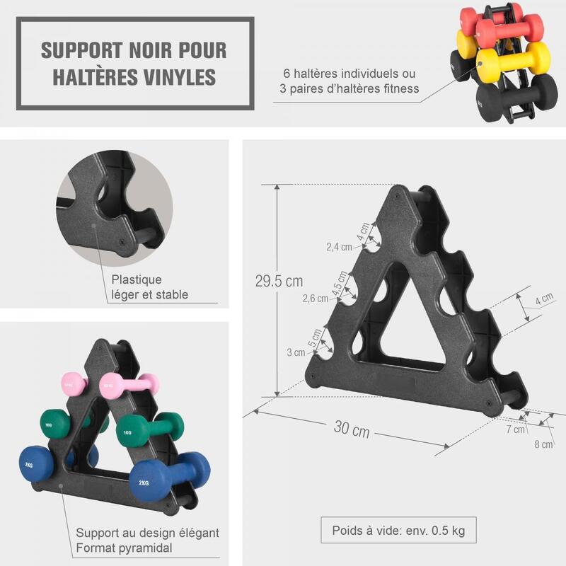 SUPPORT NOIR POUR 6 HALTÈRES VINYLES | FITNESS ET MUSCULATION