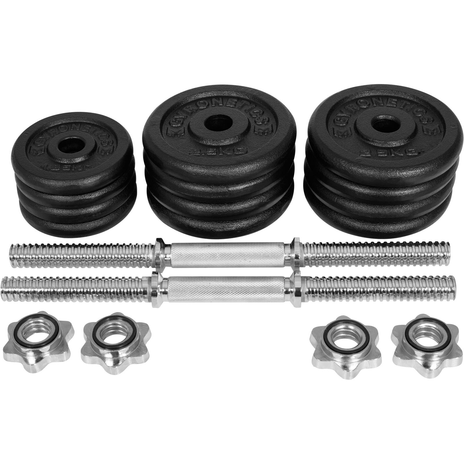 KIT D'HALTÈRES COURT DE 30KG AVEC DISQUES EN FONTE | MUSCULATION | 25MM 6/7