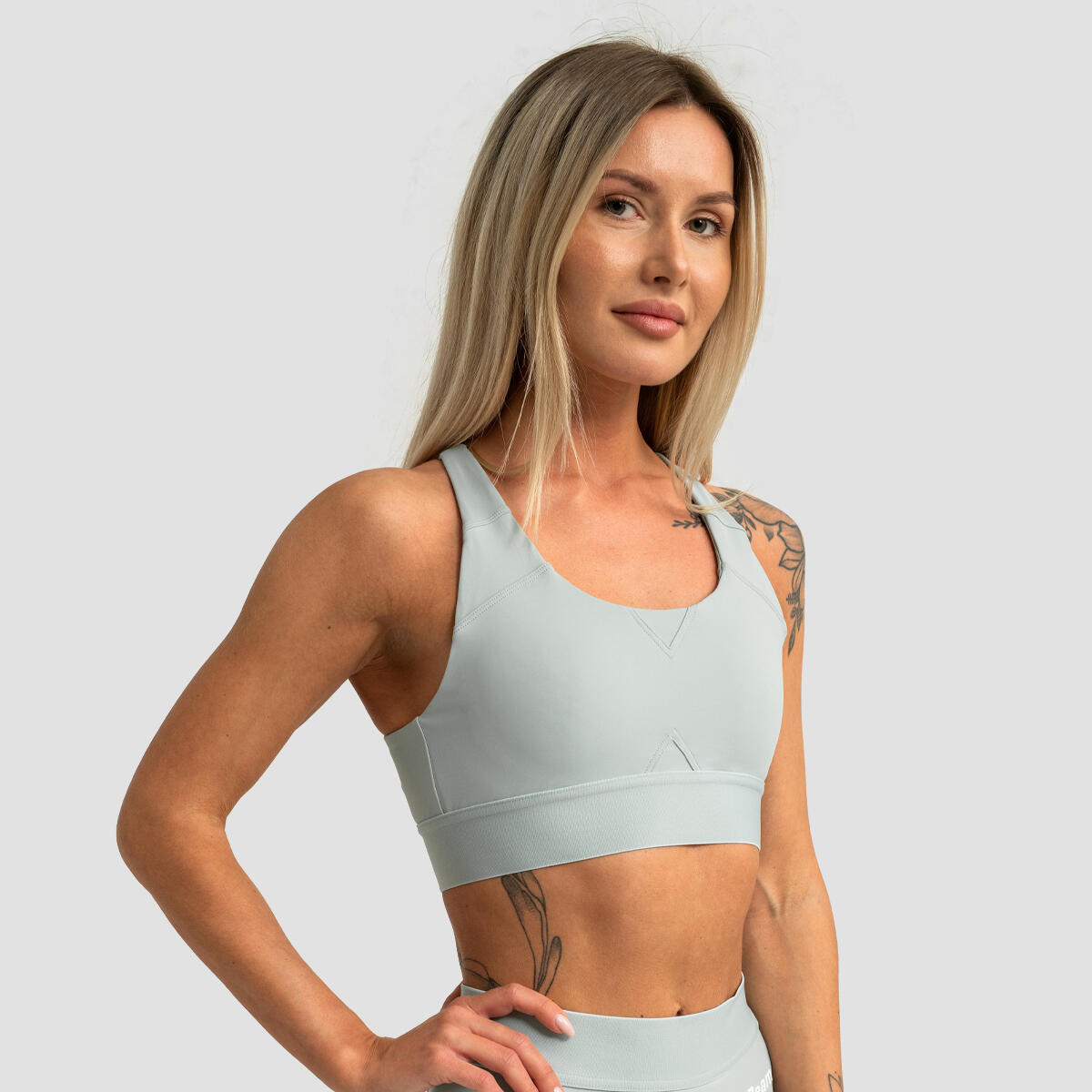 Reggiseno sportivo donna palestra con chiusura posteriore verde Limitless 2/7