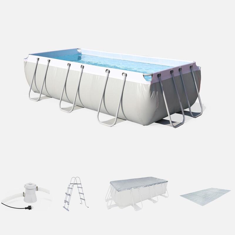 Kit grande piscine tubulaire Topaze grise, piscine 4x2m, pompe, bâche, tapis de