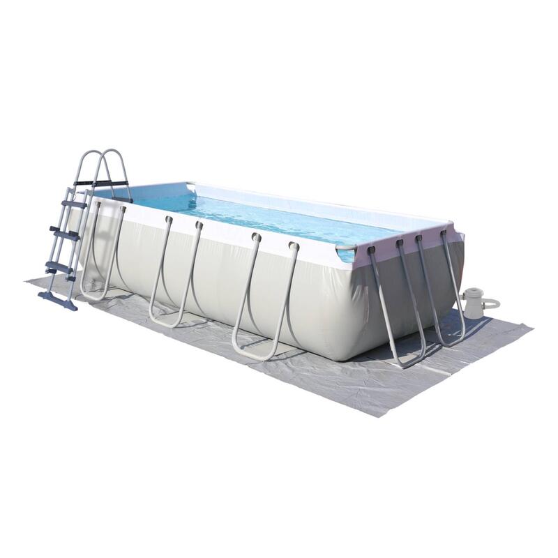 Kit grande piscine tubulaire Topaze grise, piscine 4x2m, pompe, bâche, tapis de