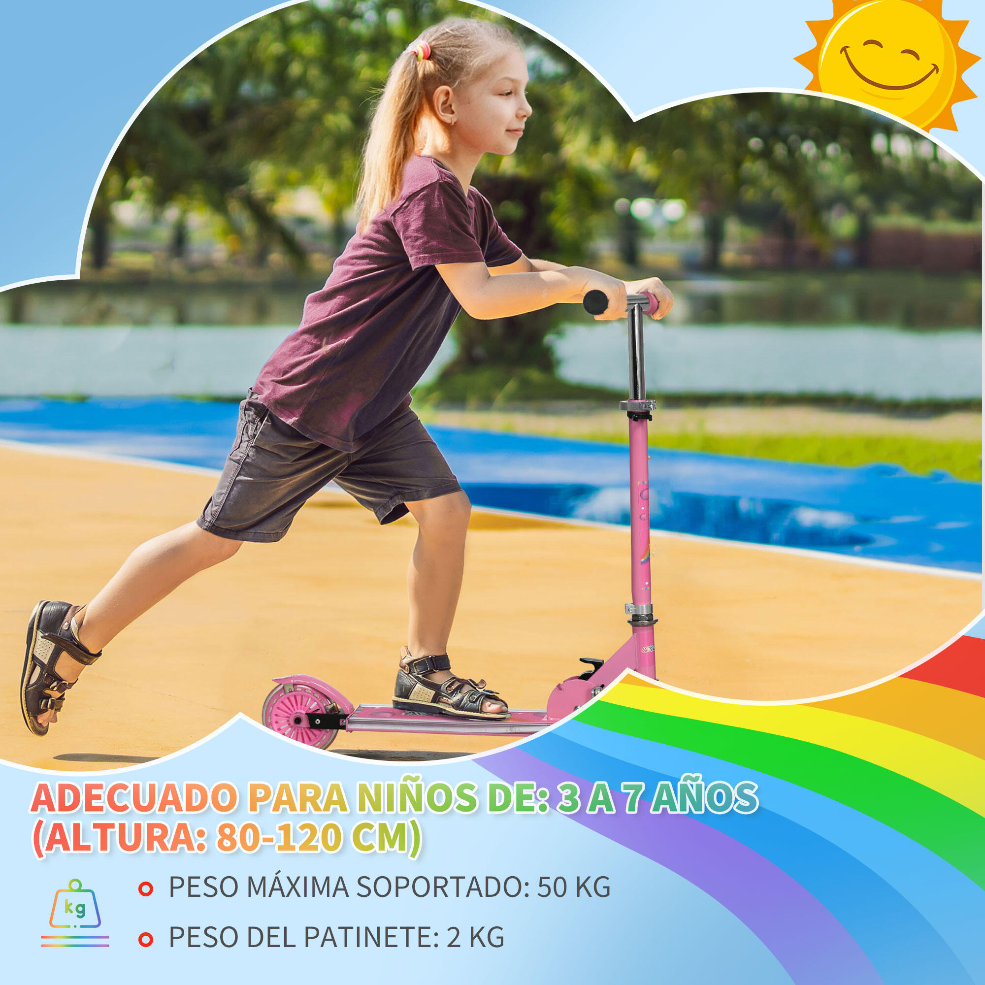 Trotinete para crianças HOMCOM 67x60x63-76 cm Rosa 7/7