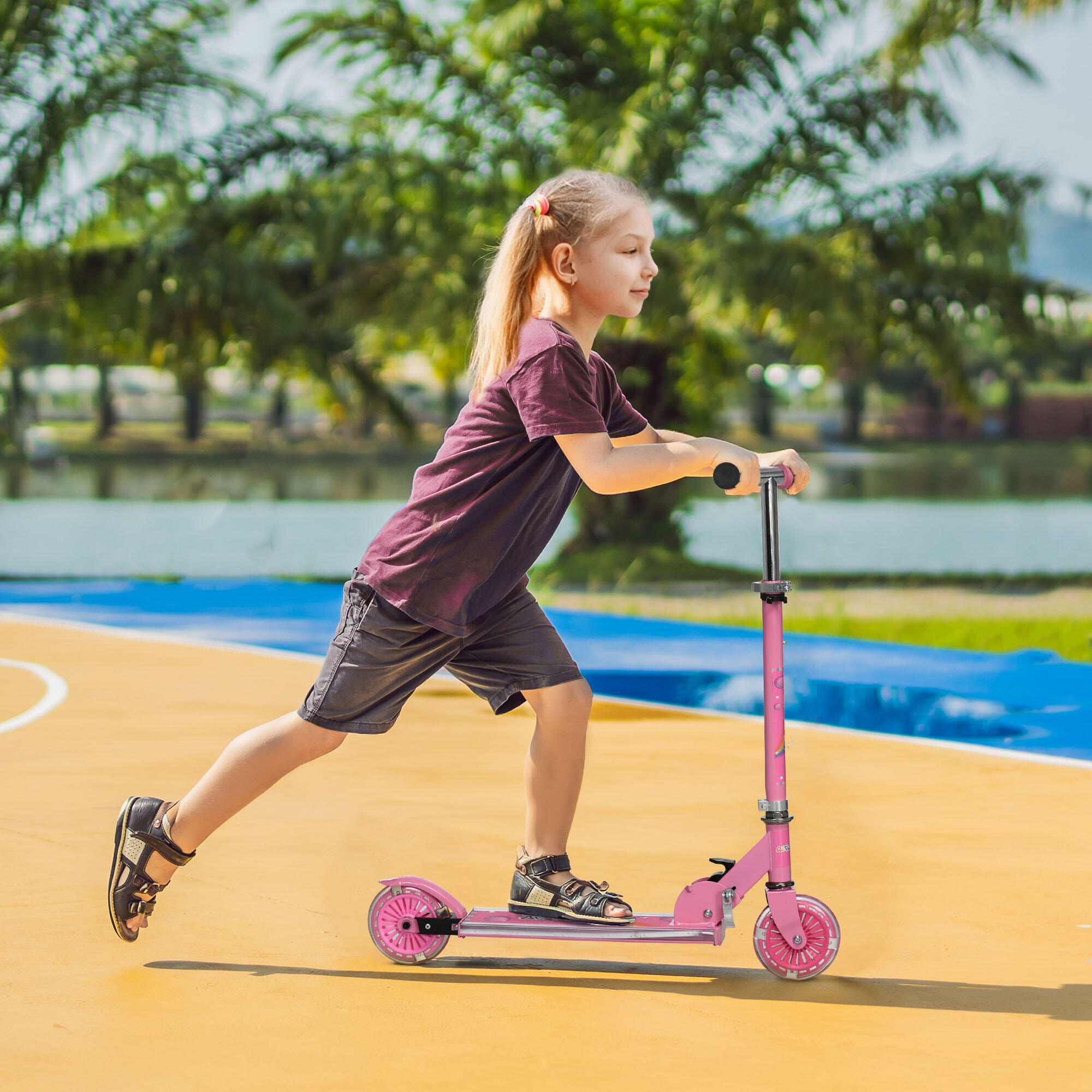 HOMCOM Monopattino per Bambini 3-7 Anni Pieghevole e Altezza Regolabile, Rosa 2/7