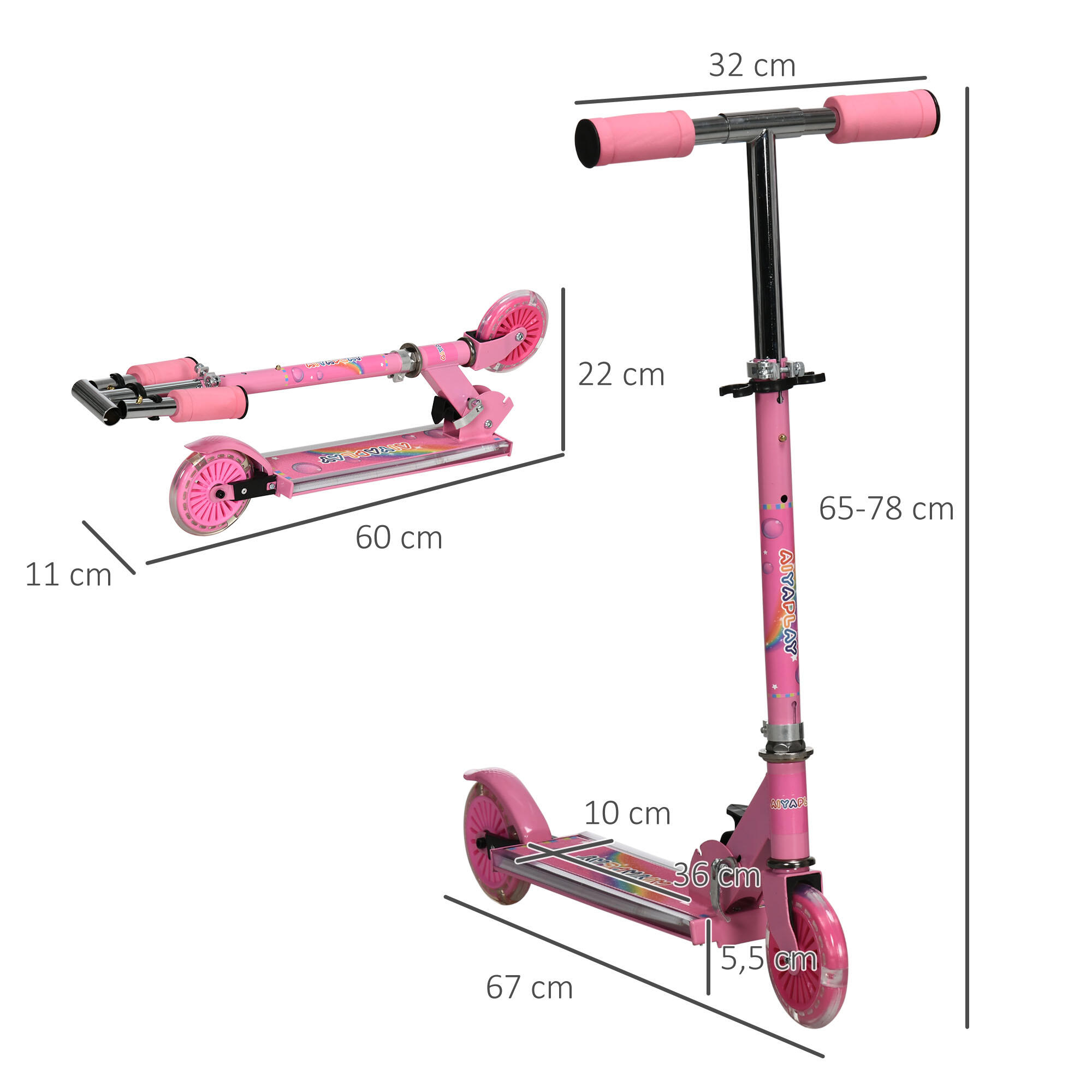 Trotinete para crianças HOMCOM 67x60x63-76 cm Rosa 3/7