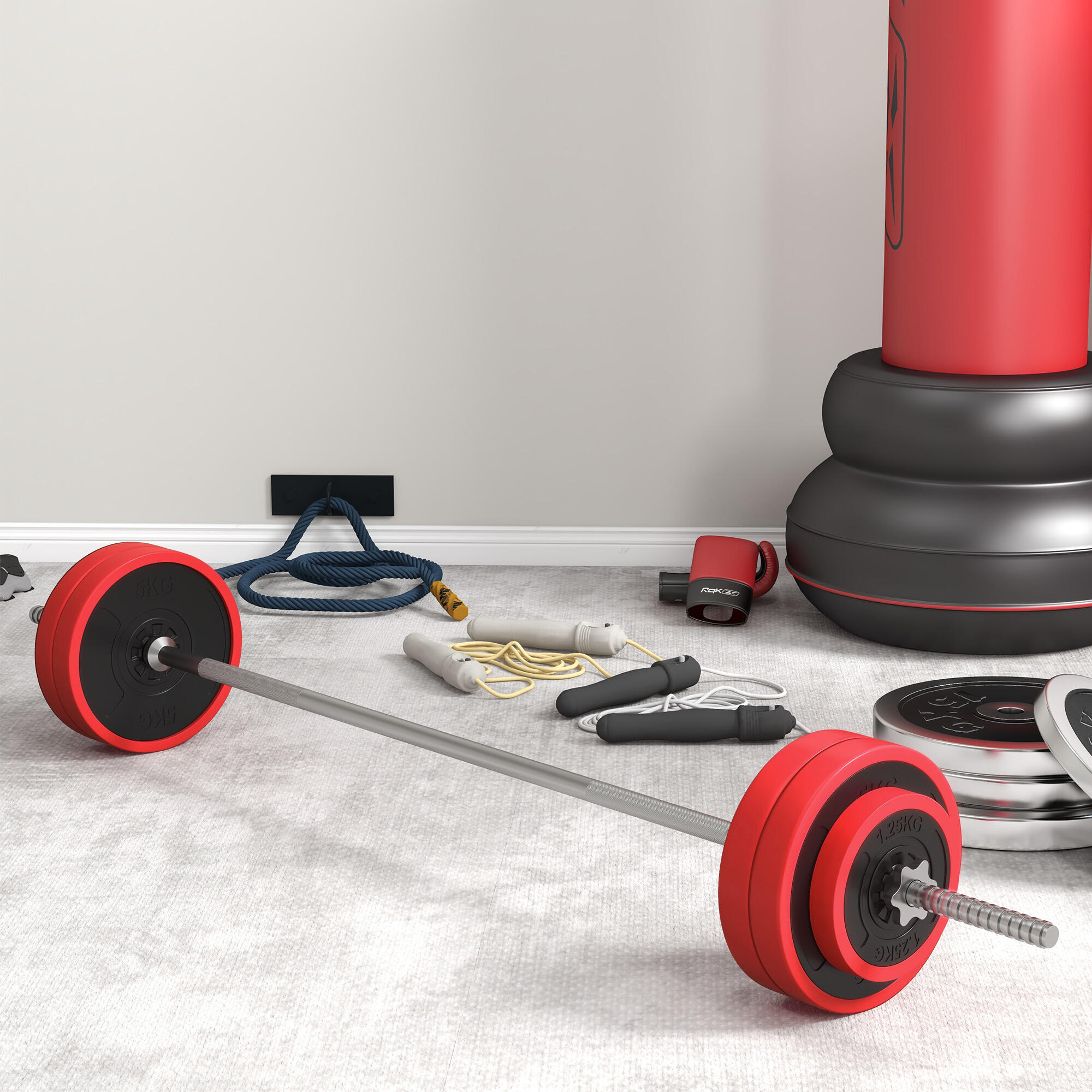 SPORTNOW Set Bilanciere e Dischi da 30 kg totali Antiscivolo con 6 Pesi Rosso 2/7