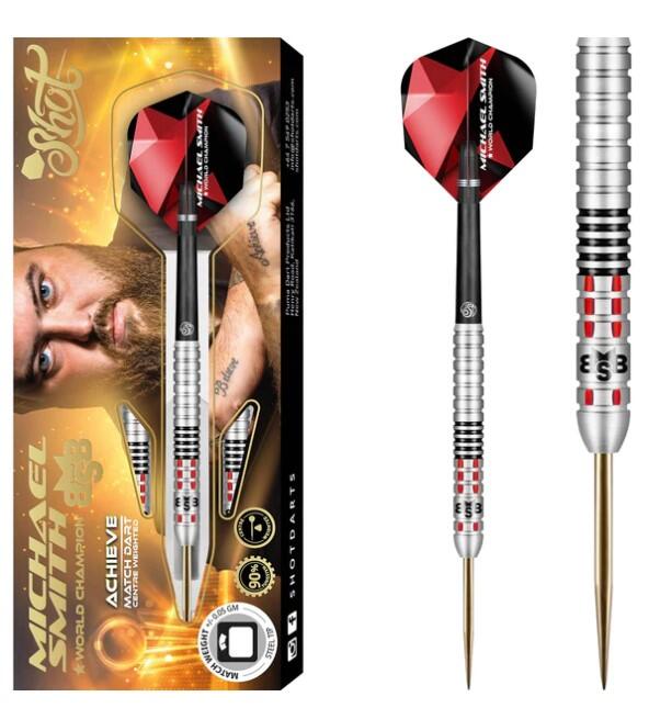 SHOT Shot Michael Smith Achieve Steel Tip Dart Set-90% Tungsten-23gm