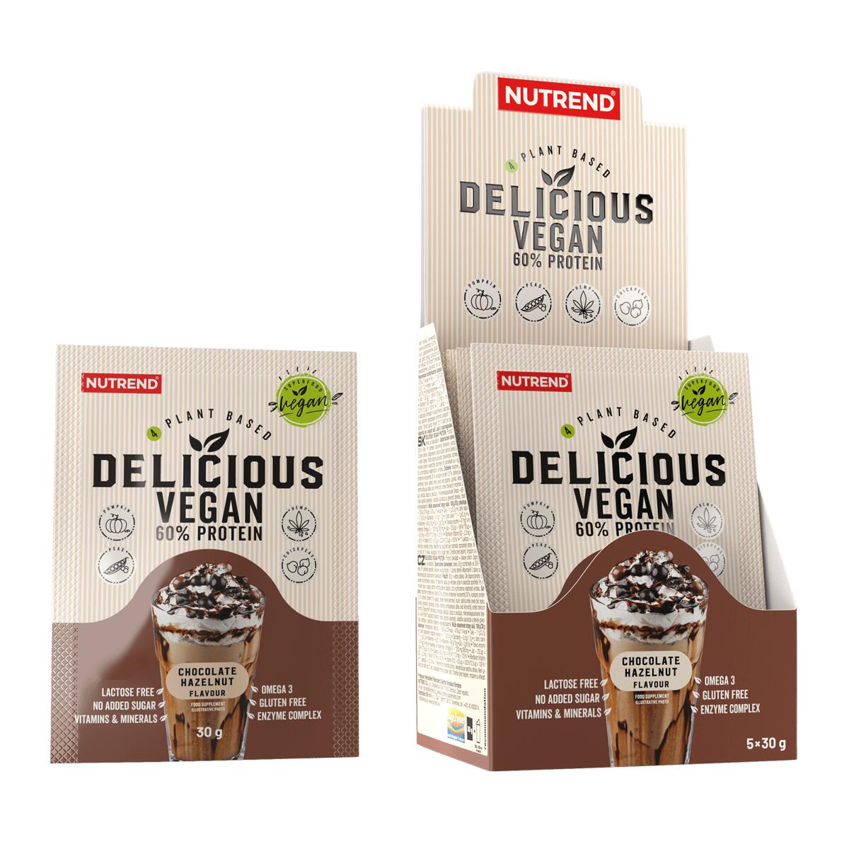 NUTREND Rostlinný protein DELICIOUS VEGAN PROTEIN, čokoláda + lískový ořech