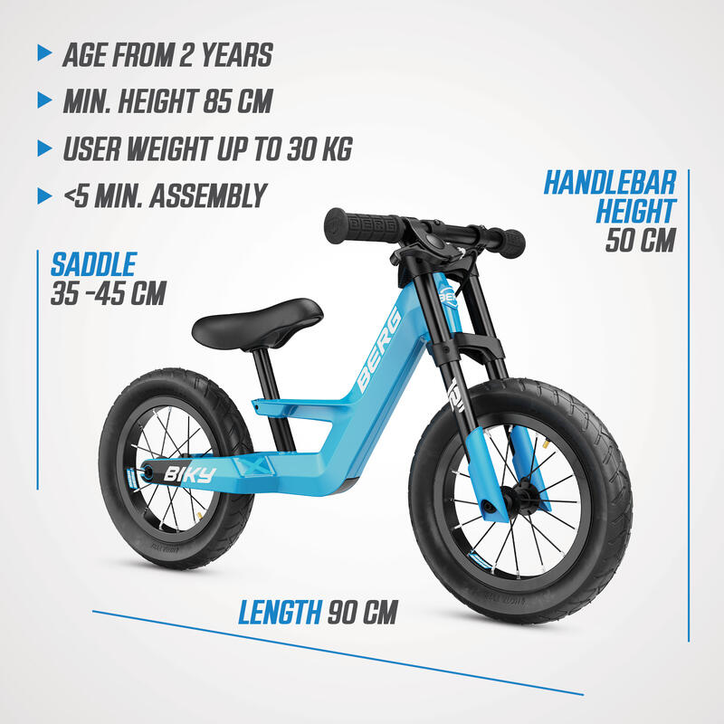 Vélo d'équilibre Biky City bleu avec frein à mains 2-5 ans