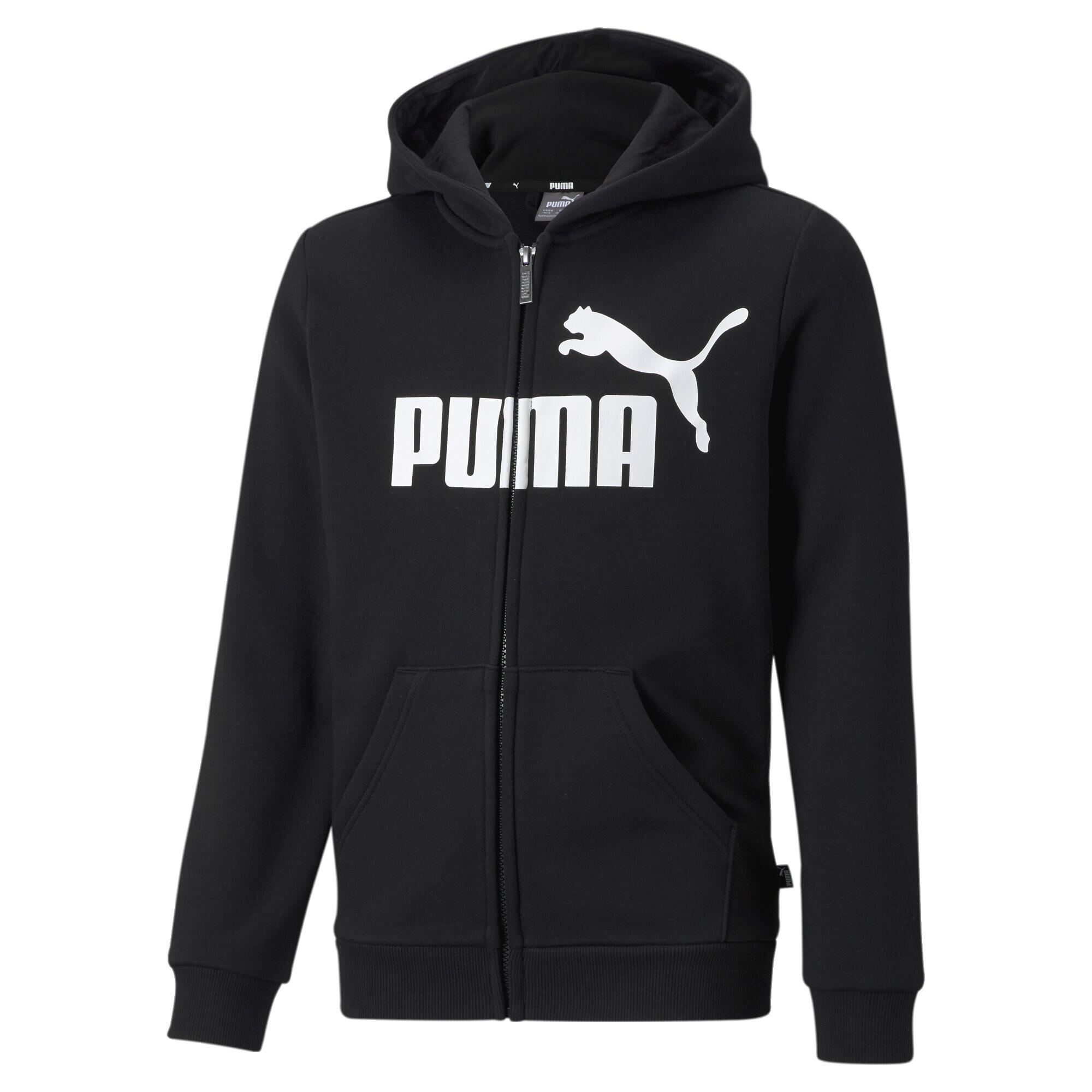 Felpa con cappuccio, zip integrale e logo grande Essentials Youth PUMA Black 1/5