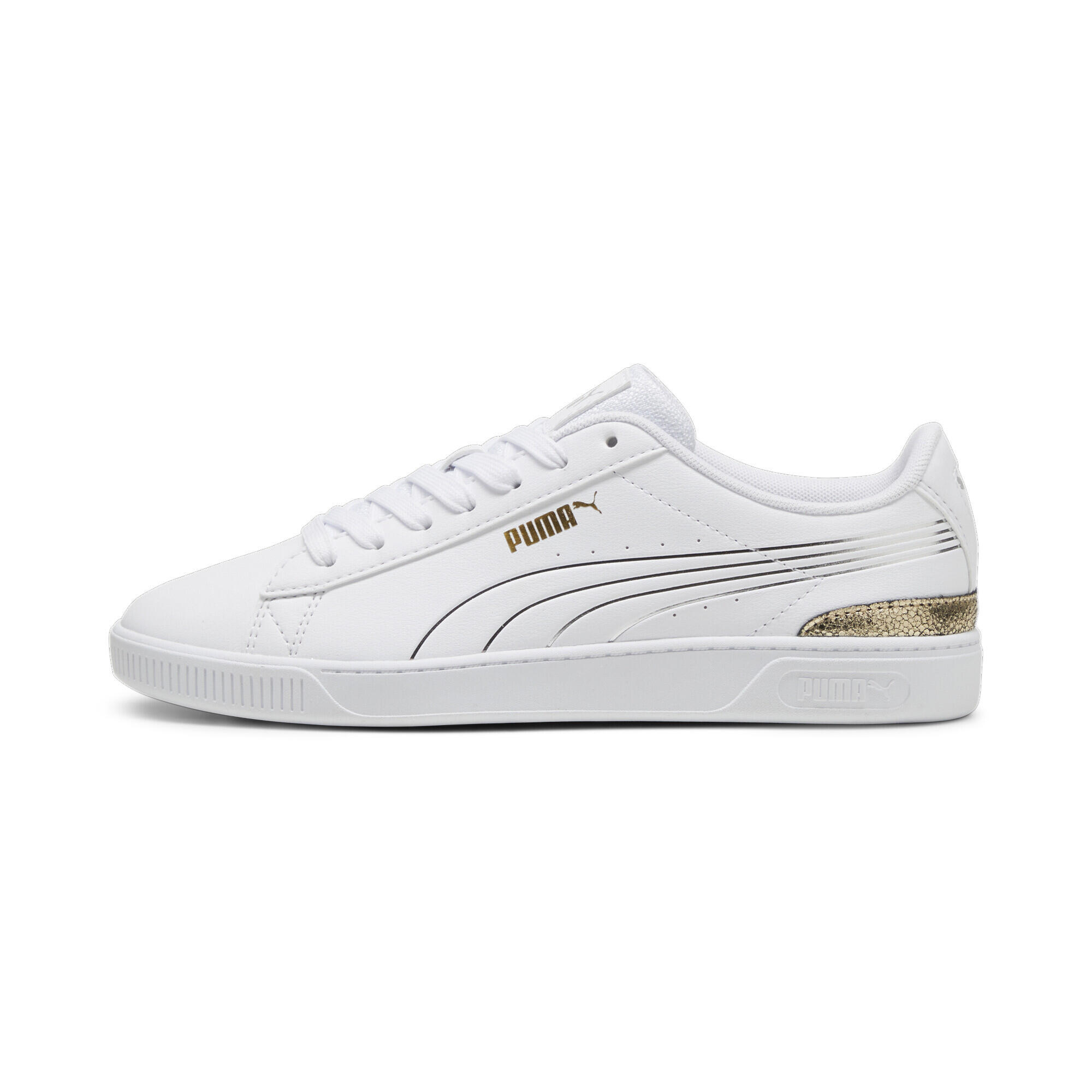 Vikky v3 Metallisch glänzende Sneakers Damen PUMA White Gold Silver Metallic 3/15