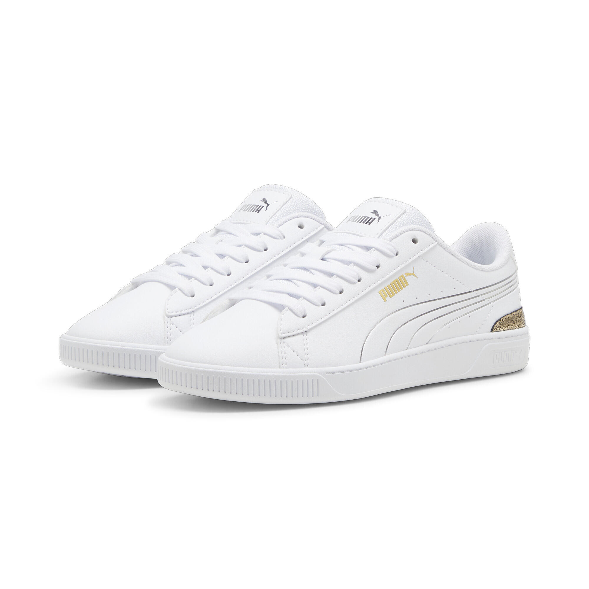 Puma - Sneakers En Cuir Vikky V3 Femme Puma White Gold Silver Metallic - Baskets - Blanc|gris|jaune - Decathlon