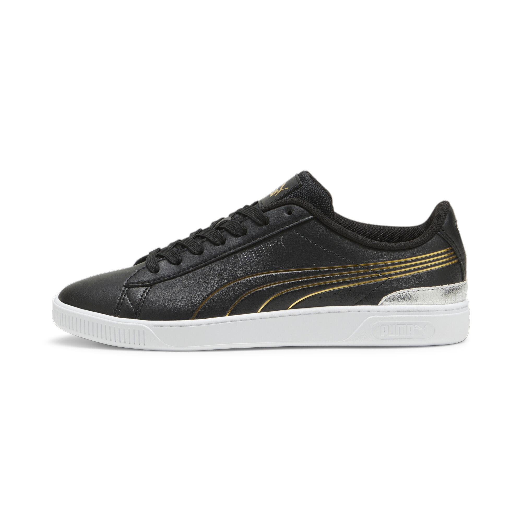 Vikky v3 Metallisch glänzende Sneakers Damen PUMA Black Gold White 3/7