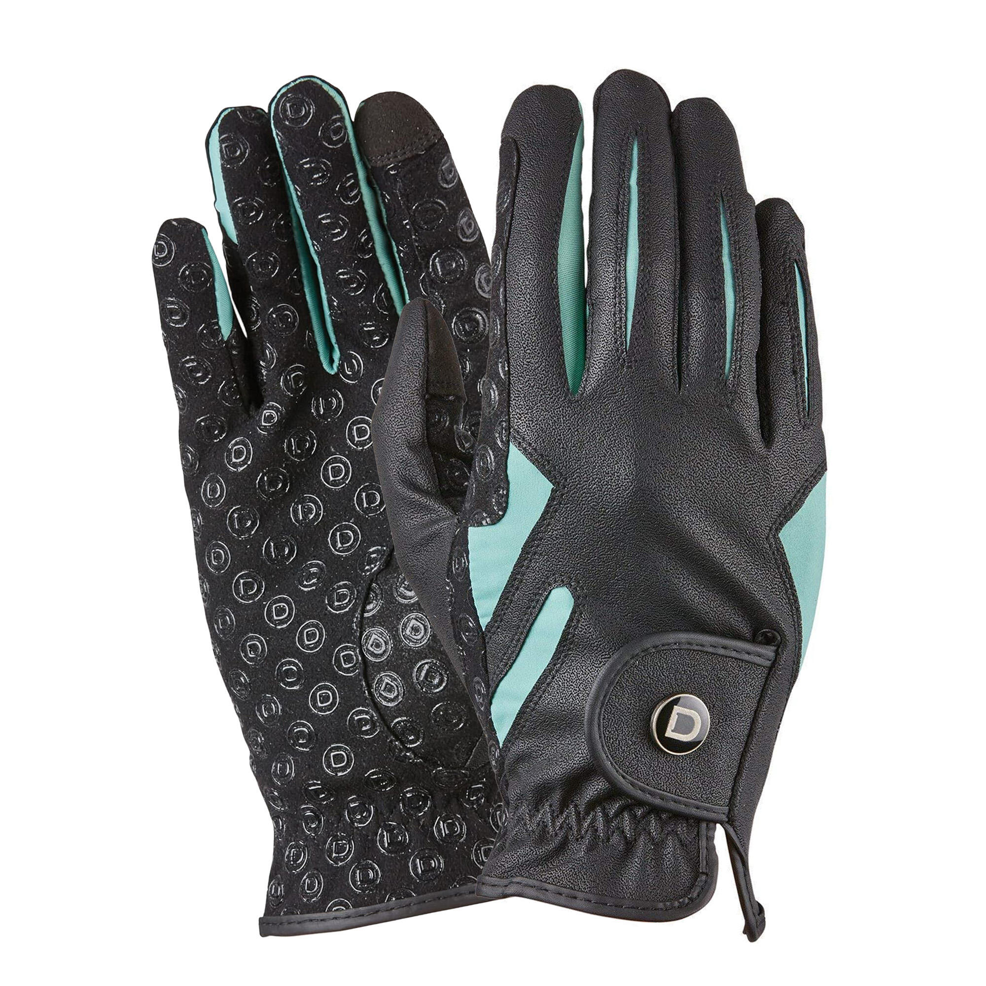 Unisex Coolit Gel Touch Fastening Riding Gloves (Black/Teal) 3/4