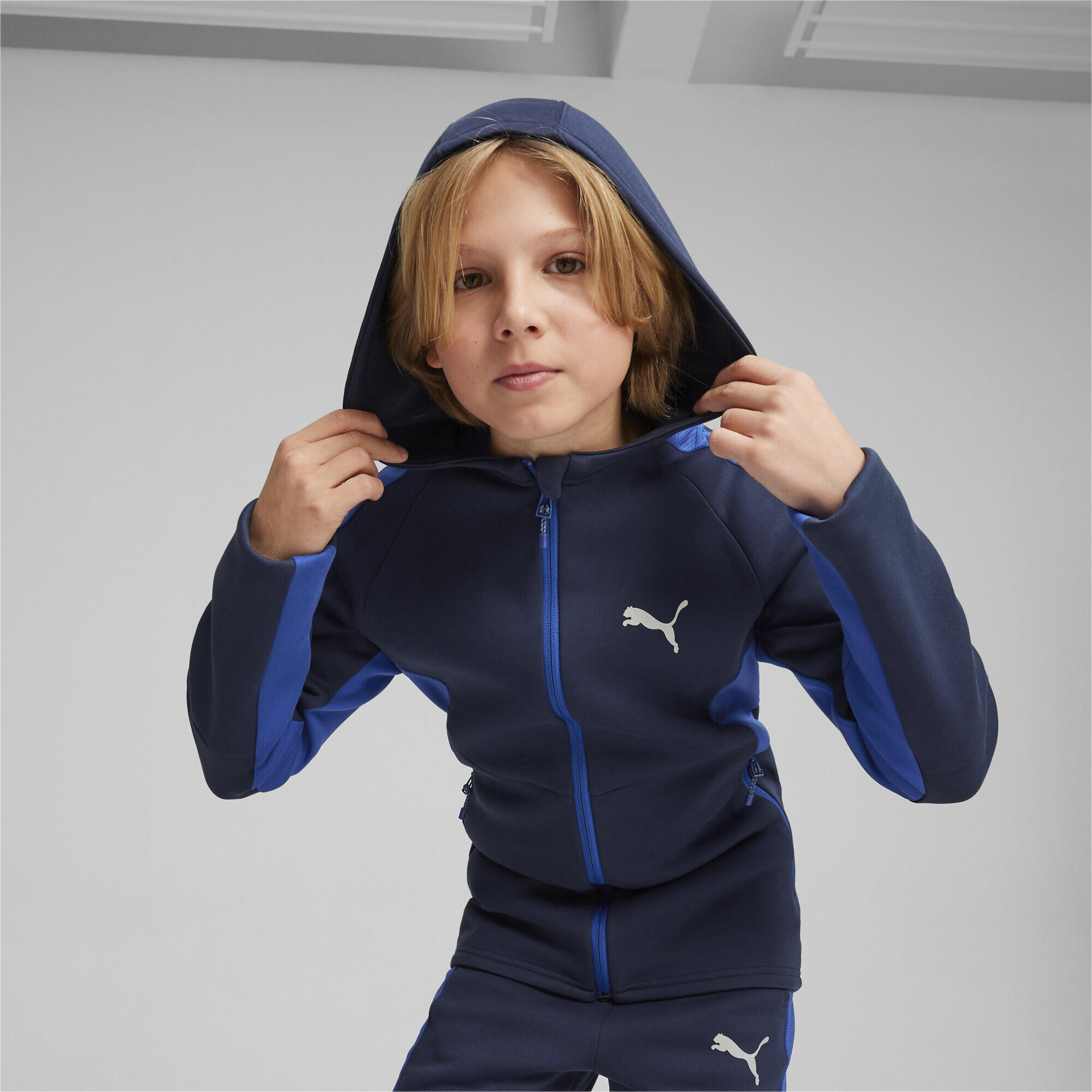 Casaco com capuz EVOSTRIPE com fecho integral para jovens PUMA Club Navy Blue 2/6