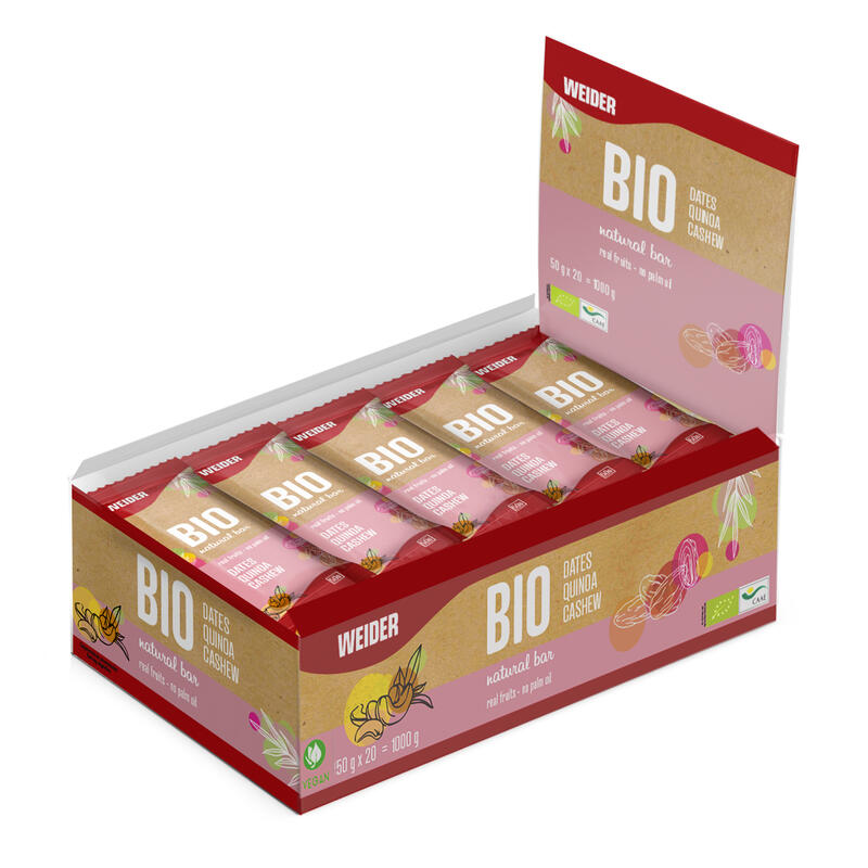 Weider BIO bar sabor dátil, quinoa y anacardos 20x 50g