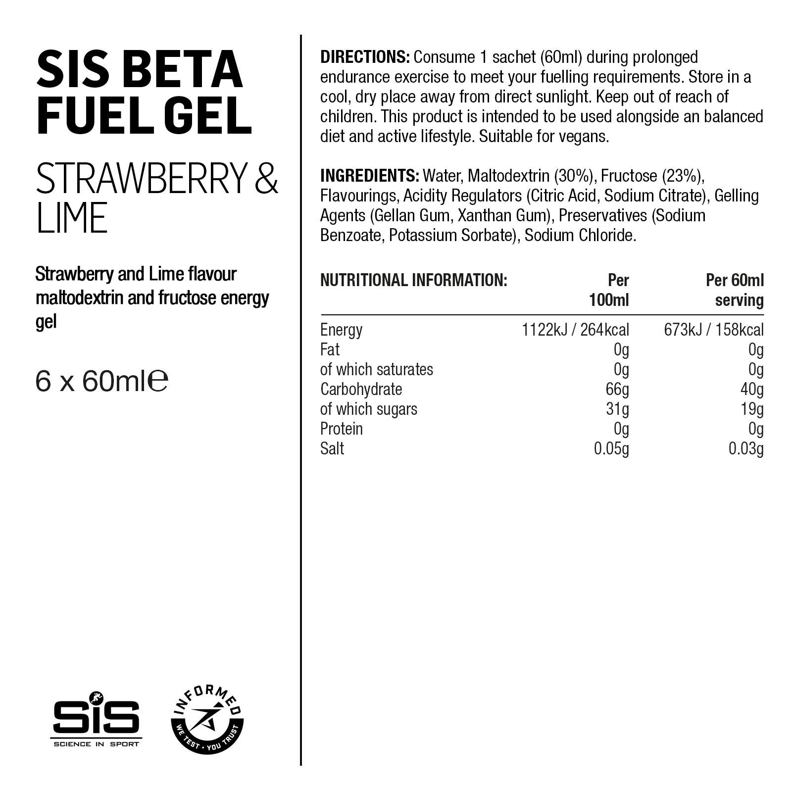 Beta Fuel Dual Source Energy Gel 60ml | Strawberry & Lime | 6 Pack 3/3
