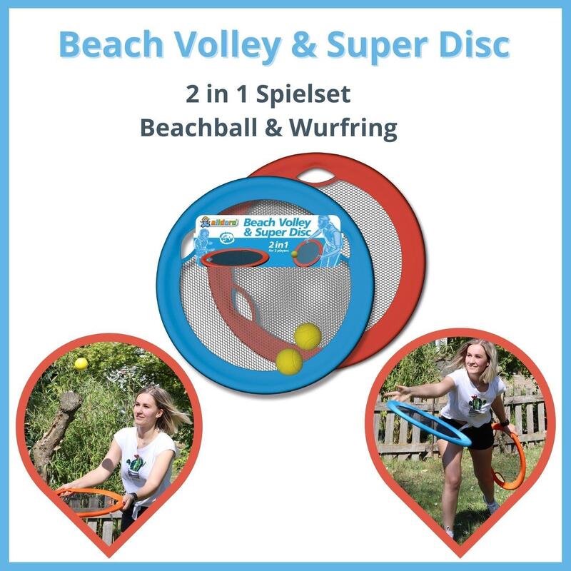 2 in 1 XXL Beach Volley & Super Disc, Rückschlagspiel und Wurfscheibe in einem