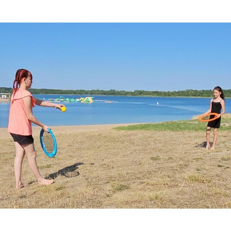 2 in 1 XL Beach Volley & Super Disc, Rückschlagspiel und Wurfscheibe in einem