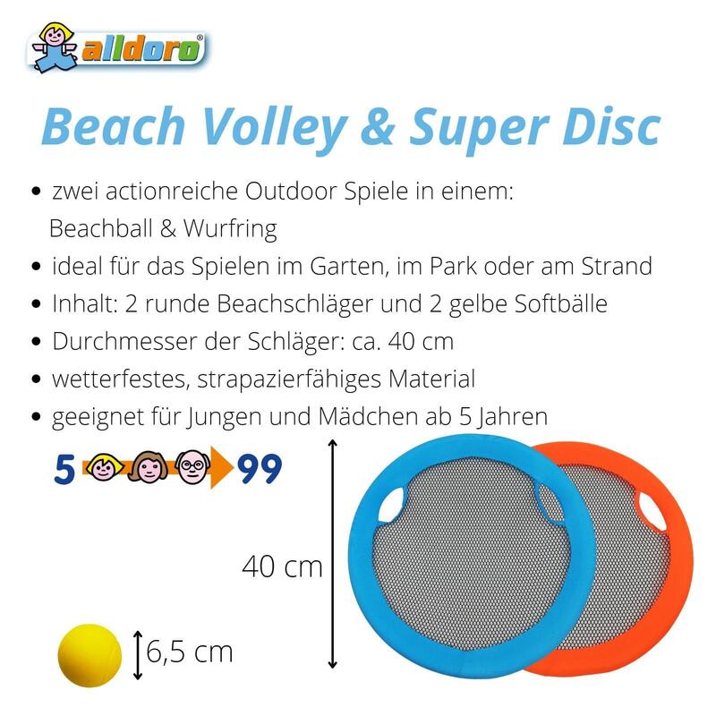 2 in 1 XL Beach Volley & Super Disc, Rückschlagspiel und Wurfscheibe in einem