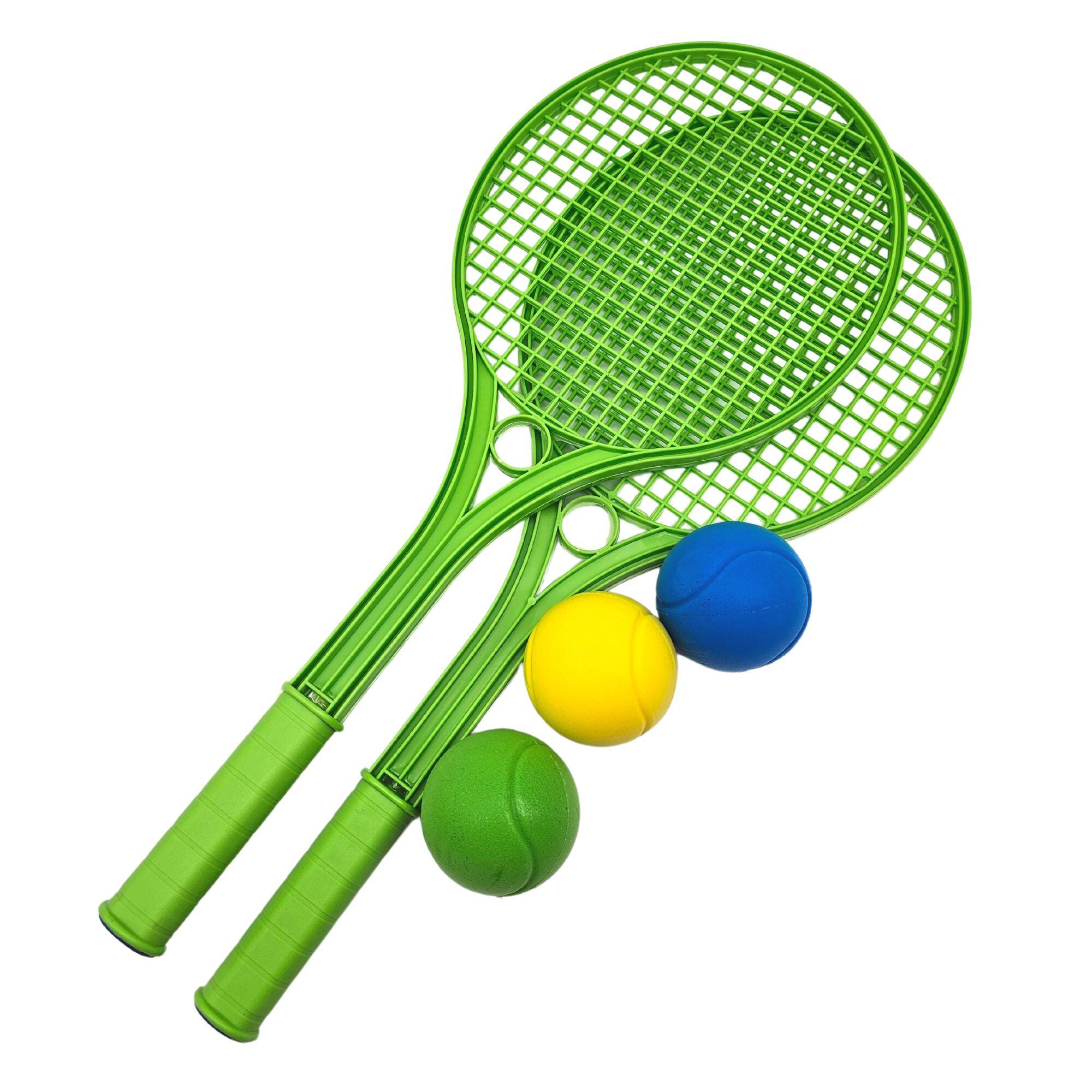 ALLDORO Beachtennis-Set grün mit 3 Softbällen, 2 Soft-Tennisschläger für Kinder