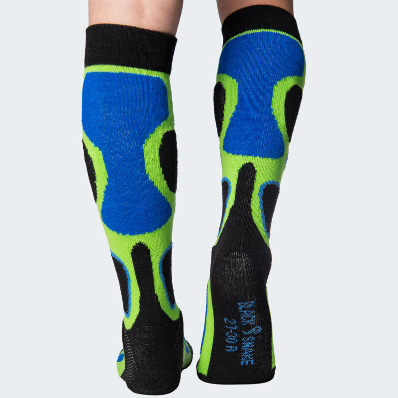 Chaussettes de ski | Enfant | 2 paires | Mi-bas rembourrées | Vert/Bleu