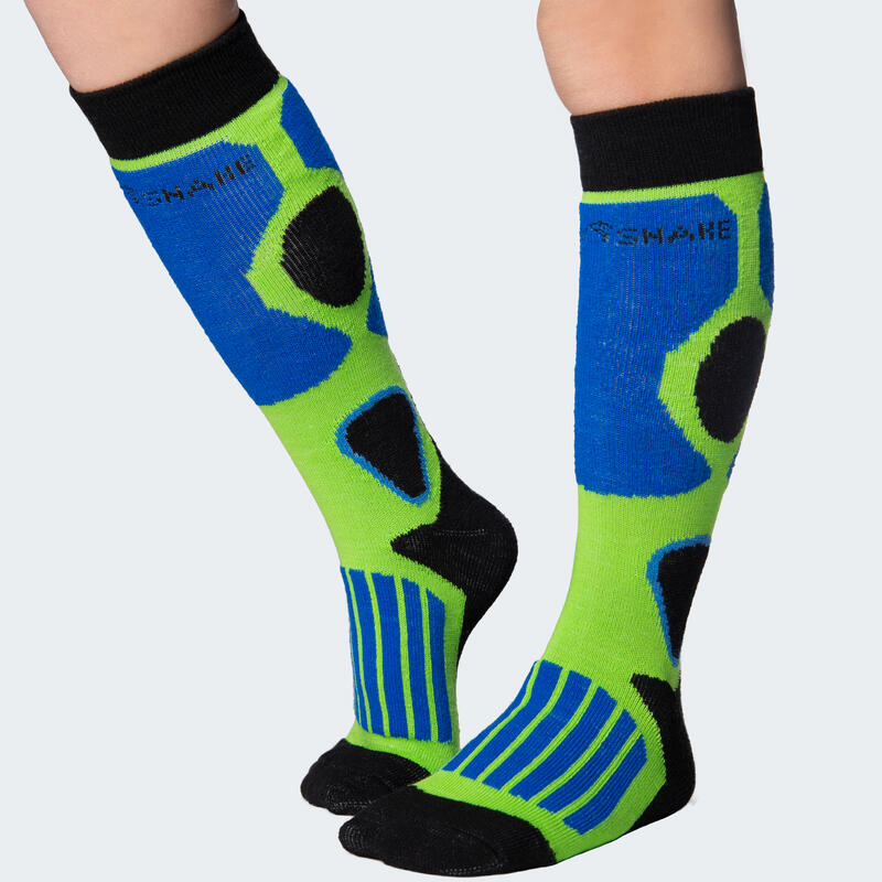 Chaussettes de ski | Enfant | 2 paires | Mi-bas rembourrées | Vert/Bleu