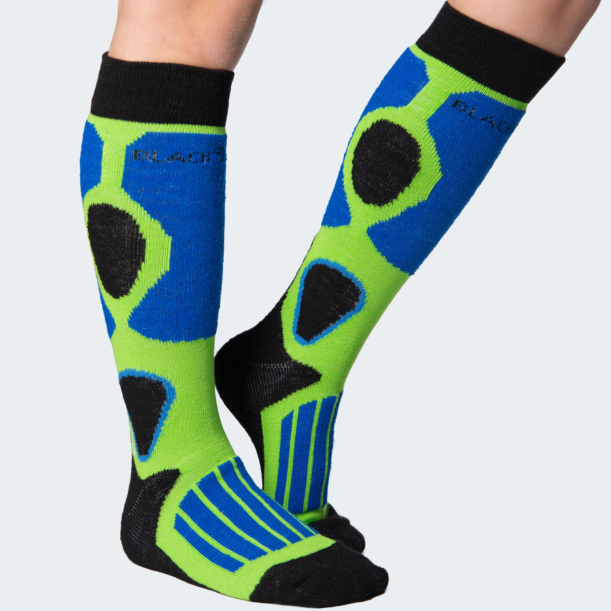 Chaussettes de ski | Enfant | 2 paires | Mi-bas rembourrées | Vert/Bleu 4/7