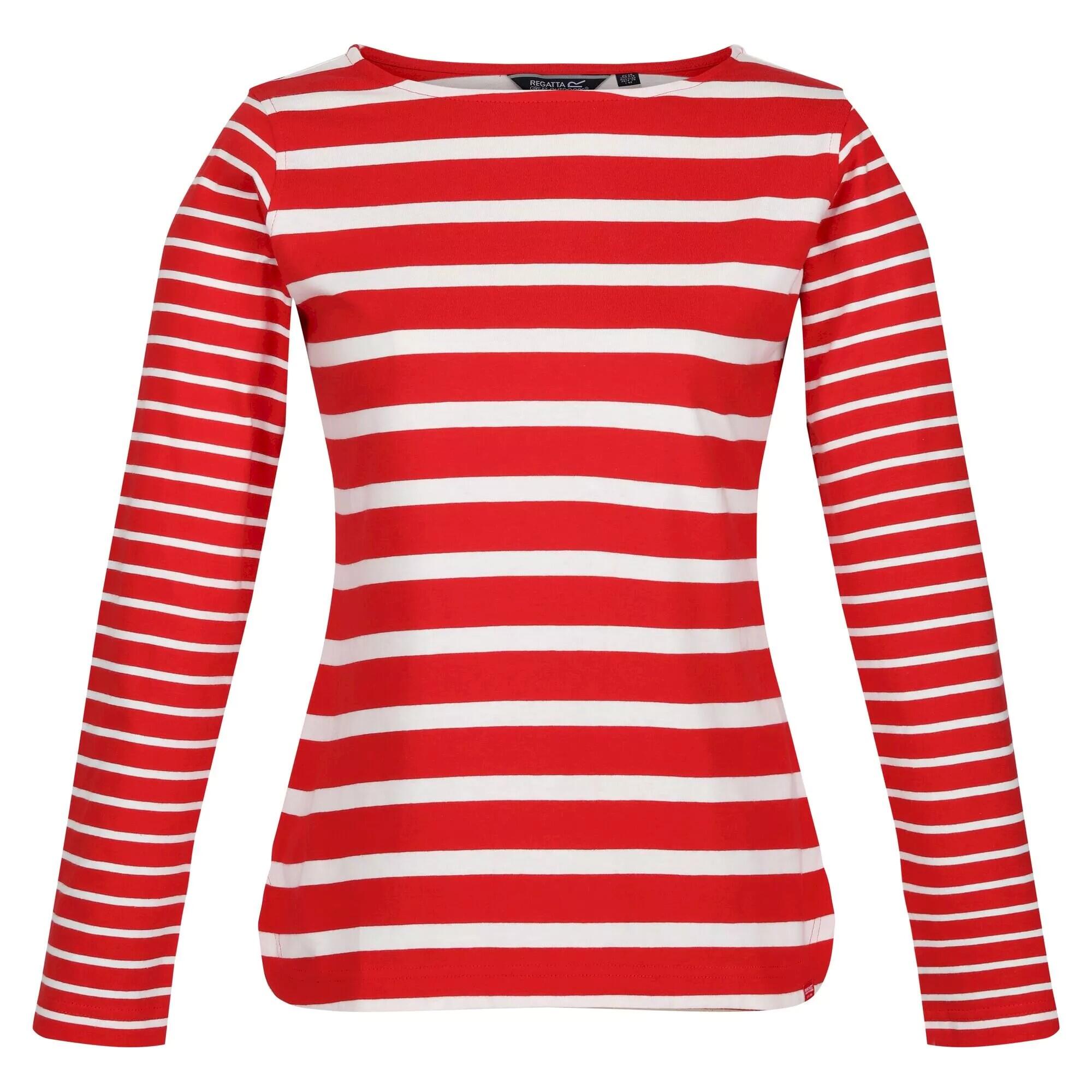 Womens/Ladies Farida Striped LongSleeved TShirt (Code Red/Snow White) 1/5