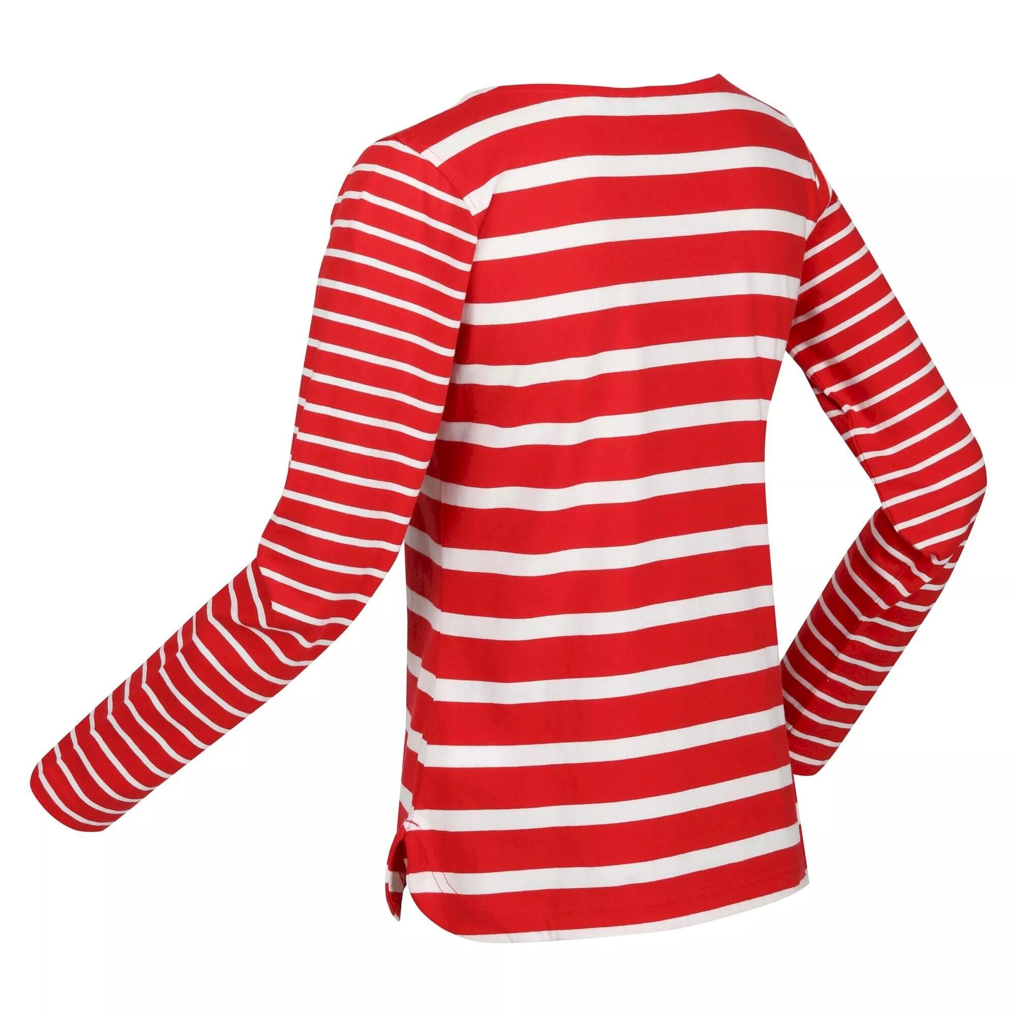 Womens/Ladies Farida Striped LongSleeved TShirt (Code Red/Snow White) 3/5