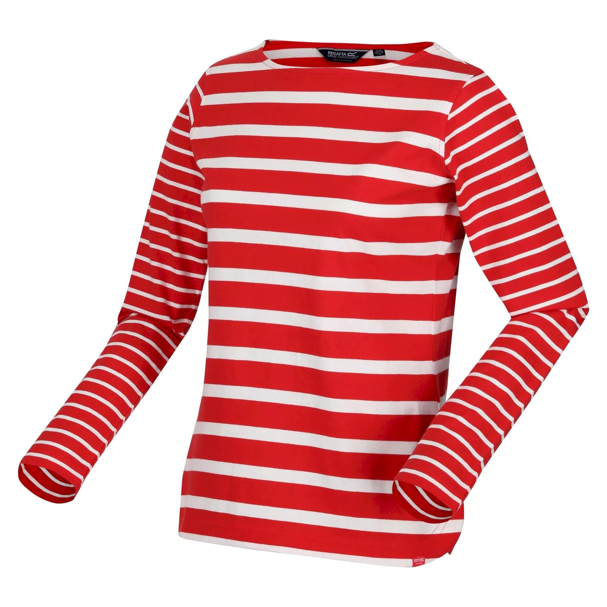 Womens/Ladies Farida Striped LongSleeved TShirt (Code Red/Snow White) 4/5