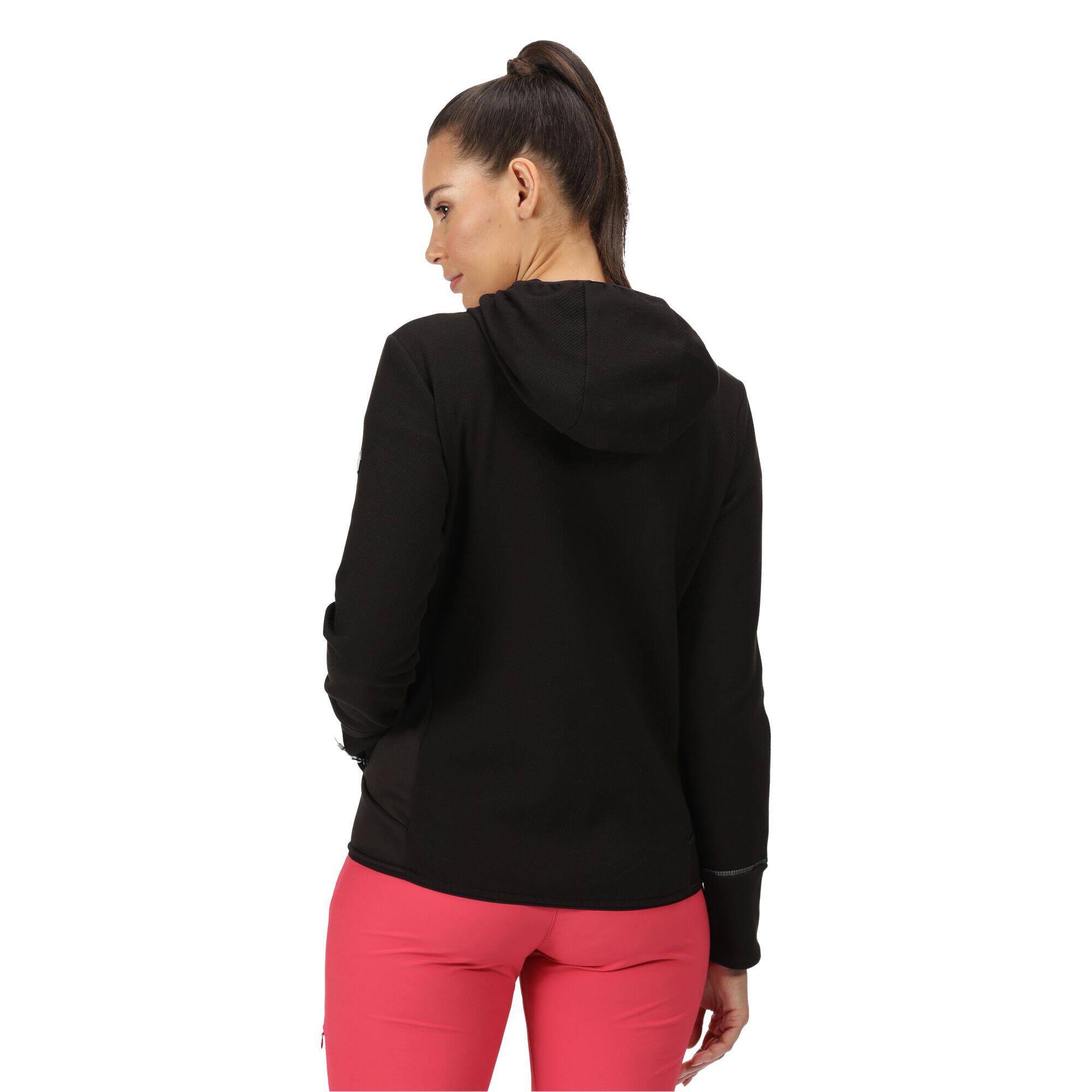 Womens/Ladies Textured Fleece Full Zip Hoodie (Black) 3/5
