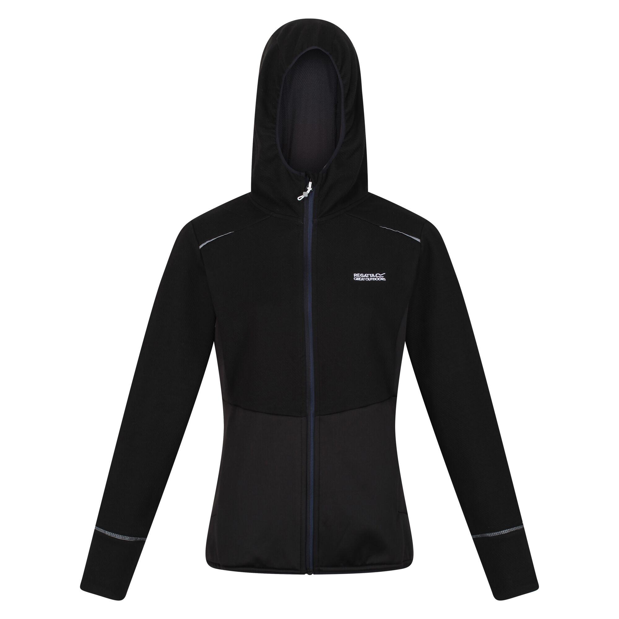 Womens/Ladies Textured Fleece Full Zip Hoodie (Black) 1/5