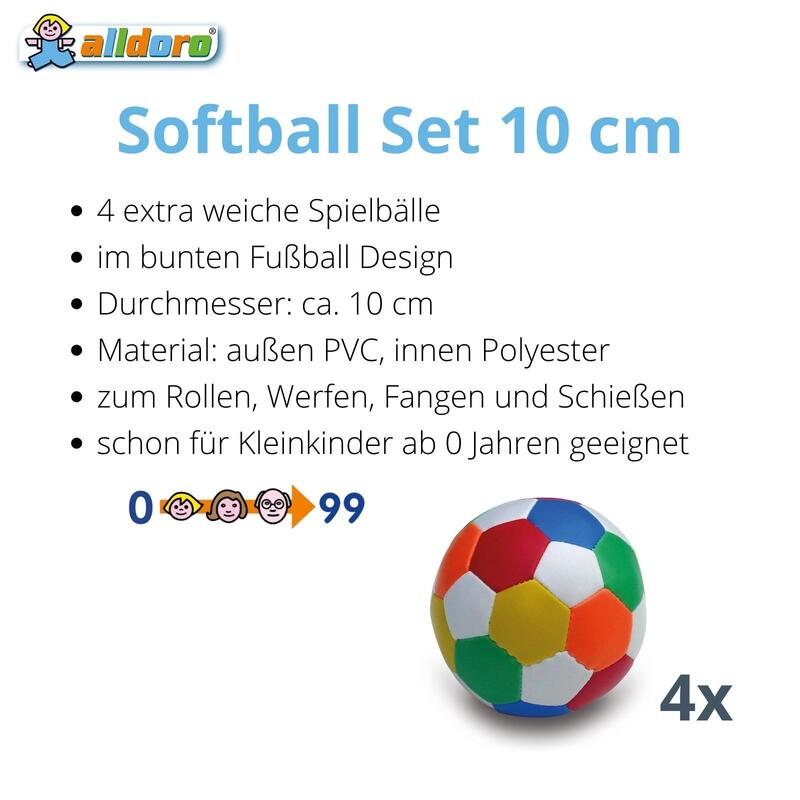 Softball 4er Set für Kinder, Ø 10 cm, buntes Fußballdesign, extra weich