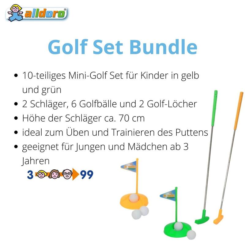 Golf-Spiel für Kinder mit 2 Schlägern, 2 Golflöchern und 6 Bällen, Grün + Gelb
