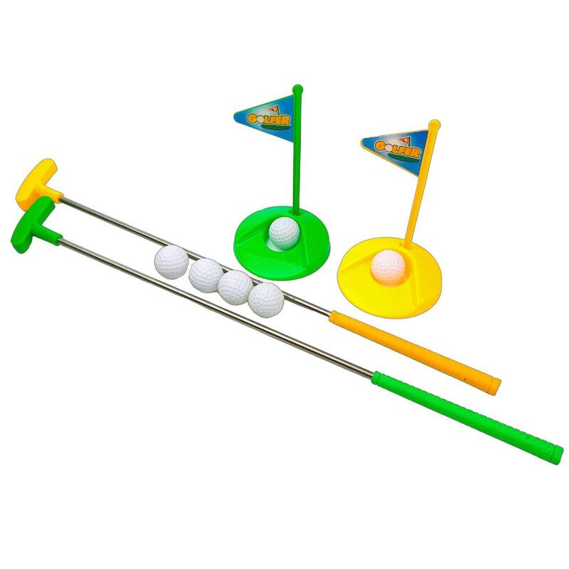 Golf-Spiel für Kinder mit 2 Schlägern, 2 Golflöchern und 6 Bällen, Grün + Gelb