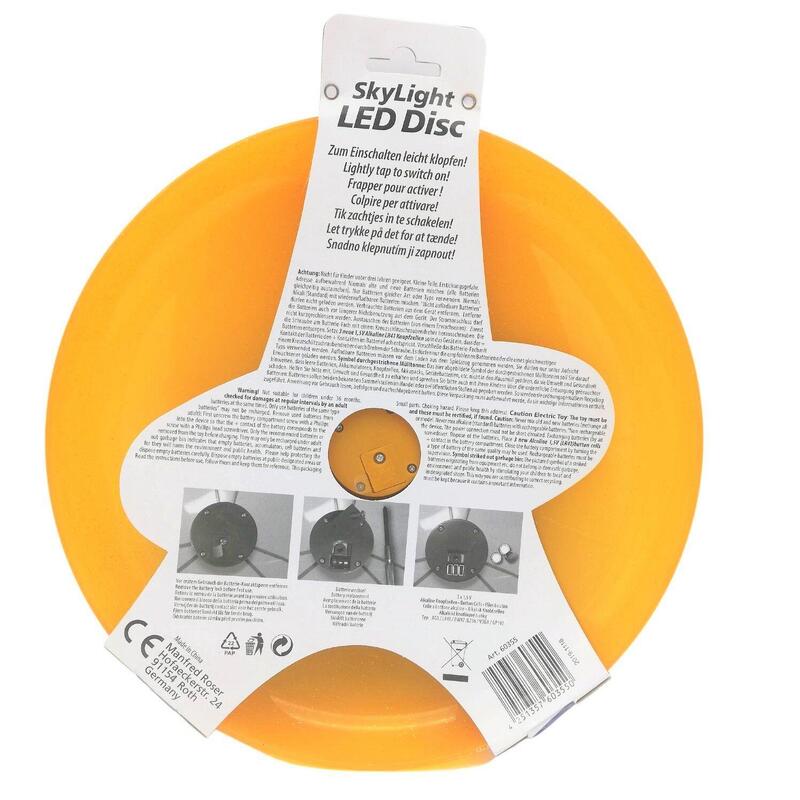 LED Sky Light Disc, gelbe Wurfscheibe aus Kunststoff mit Leuchteffekt, Ø 27 cm