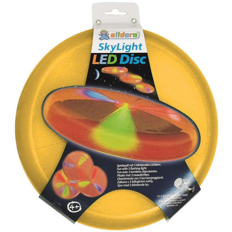 LED Sky Light Disc, gelbe Wurfscheibe aus Kunststoff mit Leuchteffekt, Ø 27 cm