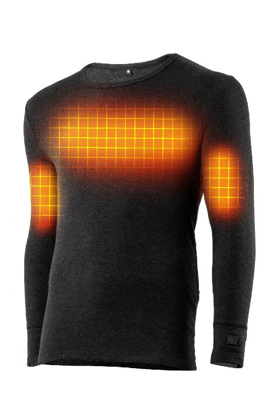 Das beheizbare Shirt verfügt über sechs große Heizbereiche. Zwei Heizbereiche zw 2/4