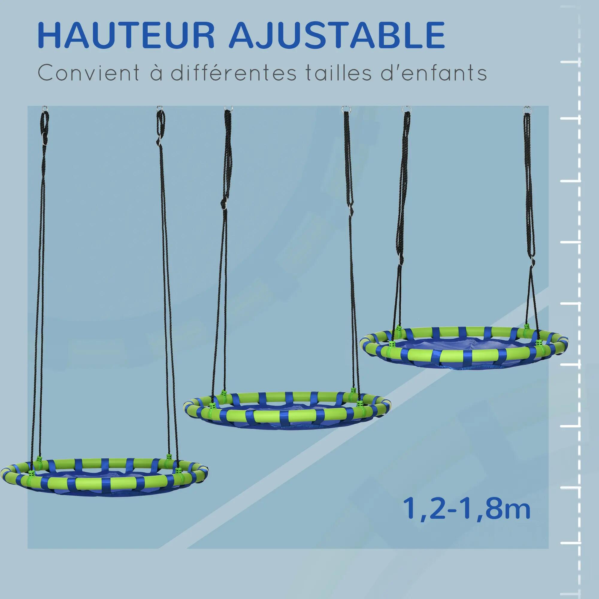 Balançoire nid oiseau ronde Ø 100 x 120-180H cm bleu vert 4/5
