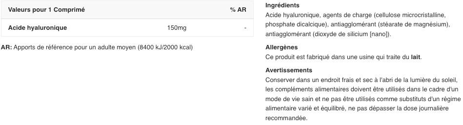 Acide hyaluronique - Hyaluronic Acid - 30 Comprimés 2/3