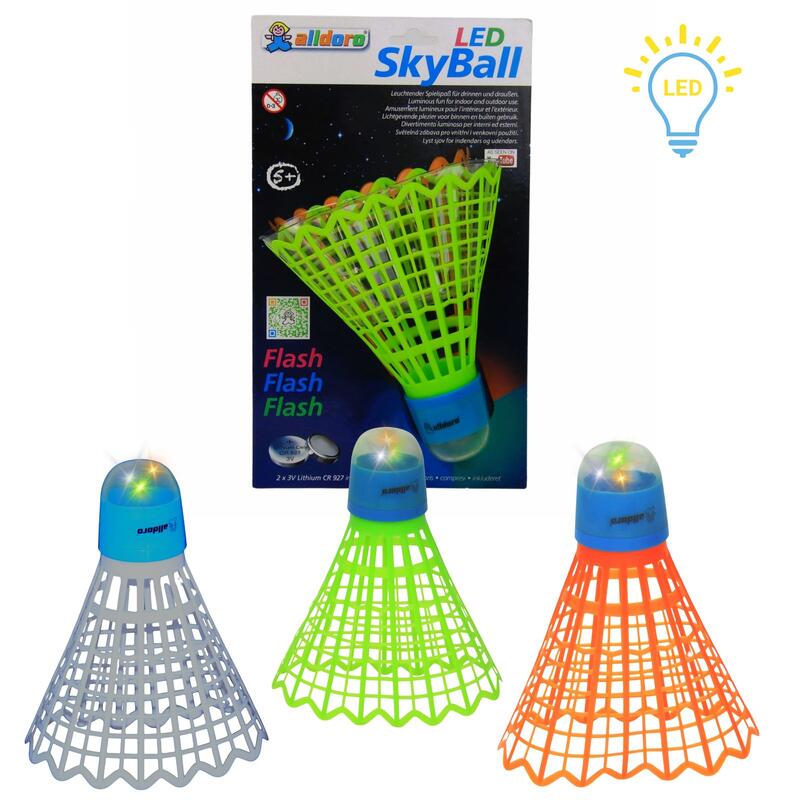 LED Sky Ball, XXL-Federball mit Leuchteffekt, 17,5 cm groß, 3-farbig sortiert