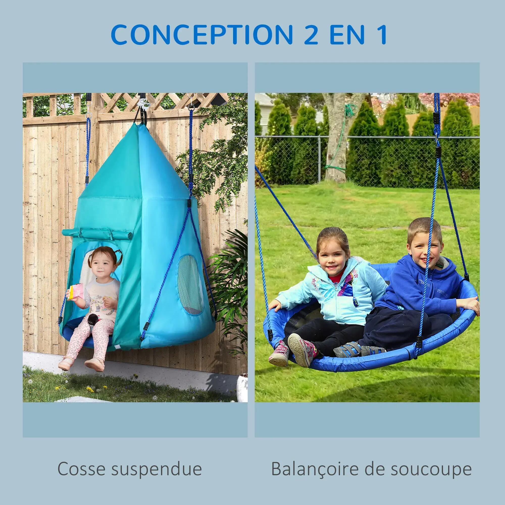 Balançoire nid d'oiseau ronde Ø 1,1 x 1,5H m avec tente 4/5